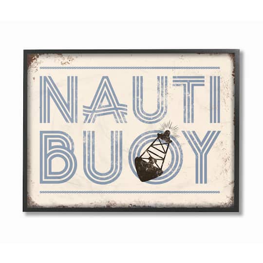 Stupell Industries Nauti Buoy Funny Ocean Beach Typography in Black Frame Wall Art